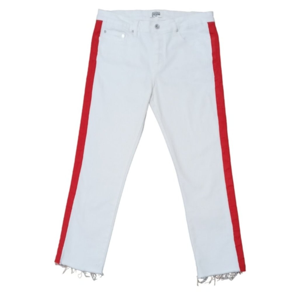 Zara Authentic Denim By Trf Straight Leg Raw Edge Stretch White Jeans